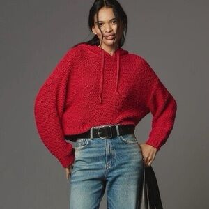 Pilcro Anthropologie Raspberry Red/Pink Sailcloth Hooded Sweater